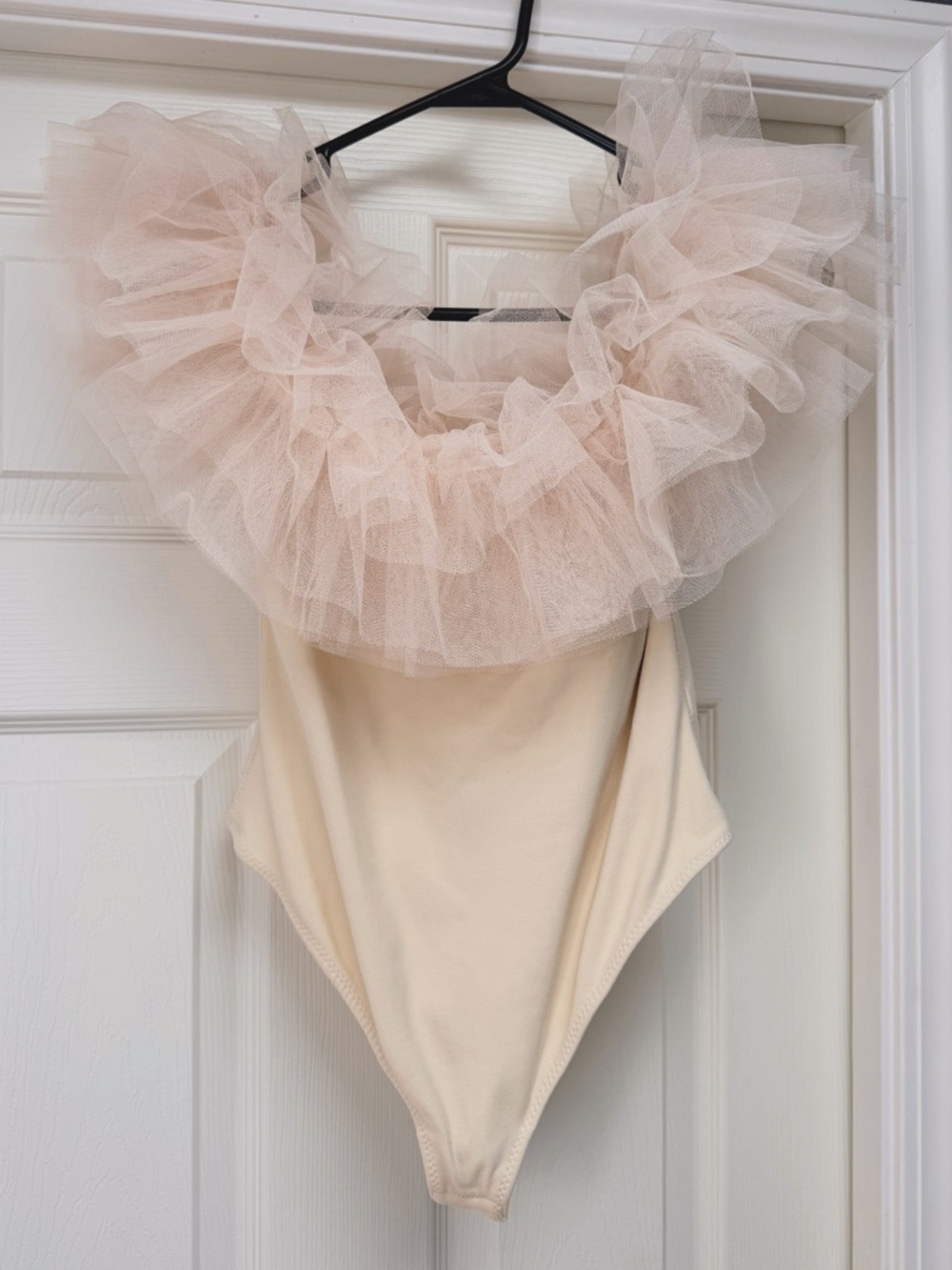 Free People Cream Tulle Ruffle Bodysuit